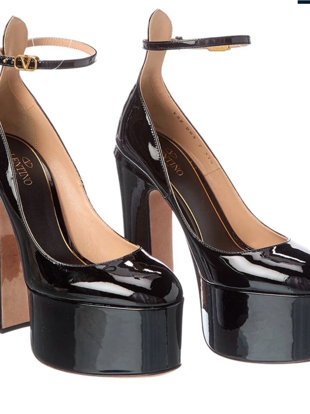 Valentino Black Patent Platform Pumps with Ankle Strap